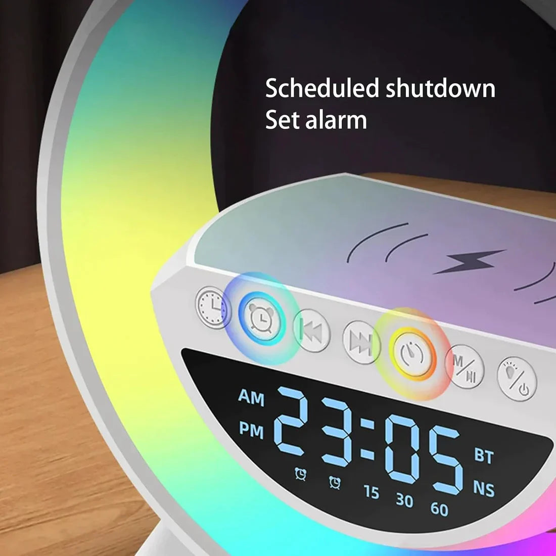 G Lamp G-shape: Rgb Clock Lamp & Bluetooth Speaker With Wireless Charging