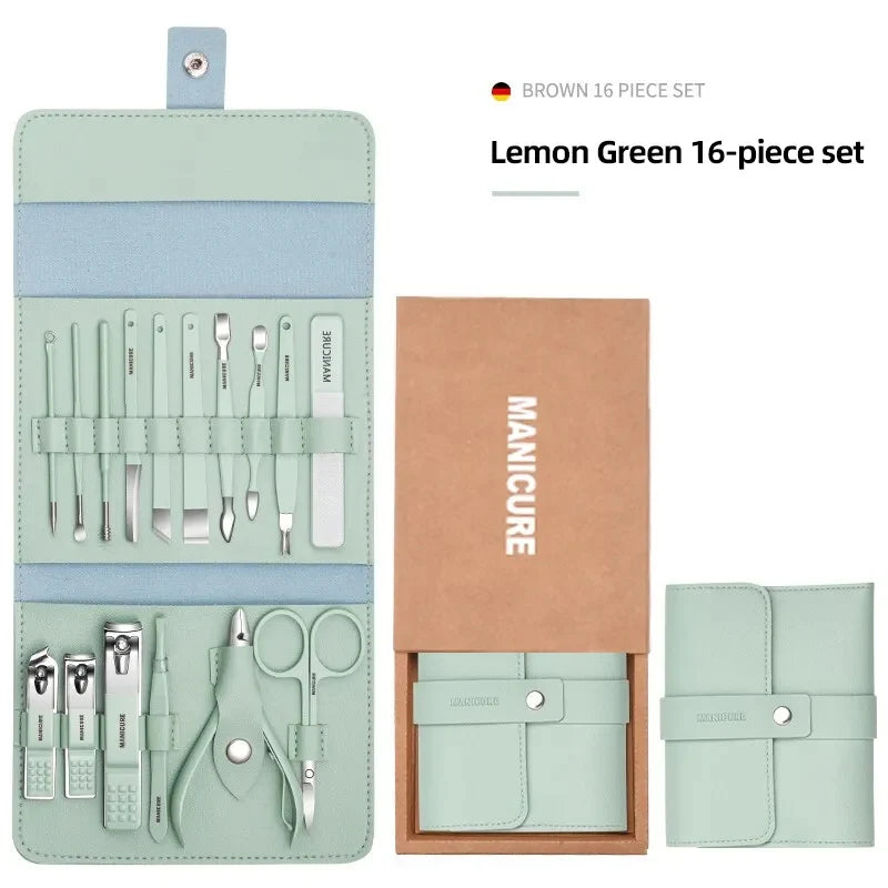 Manicure Set Professional Nail Clipper Kit – 16 Pieces Stainless Steel Pedicure Kit Nail Care Tools Grooming Kit