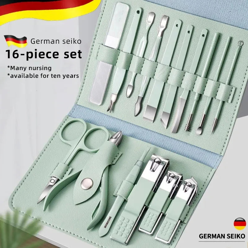 Manicure Set Professional Nail Clipper Kit – 16 Pieces Stainless Steel Pedicure Kit Nail Care Tools Grooming Kit